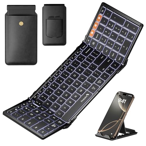 ProtoArc Backlit Foldable Keyboard, XK01 Plus Folding Portable Bluetooth Keyboard for Travel, True Full Size External Wireless Keyboards with Backlight for iPad Tablet Smartphone Laptop - Black - Image 1
