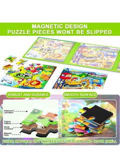 KASTWAVE Magnetic Puzzles for Kids Ages 4-8, 3 in 1 Cartoon Jigsaw Puzzle Book, Kids Travel Puzzles Toys, Preschool Learning Toy for Kids 3-8 Year (Green Zoo)  - Image 1