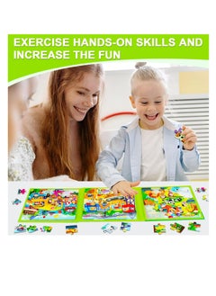 KASTWAVE Magnetic Puzzles for Kids Ages 4-8, 3 in 1 Cartoon Jigsaw Puzzle Book, Kids Travel Puzzles Toys, Preschool Learning Toy for Kids 3-8 Year (Green Zoo)  - Image 5