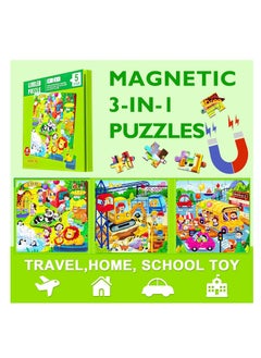 KASTWAVE Magnetic Puzzles for Kids Ages 4-8, 3 in 1 Cartoon Jigsaw Puzzle Book, Kids Travel Puzzles Toys, Preschool Learning Toy for Kids 3-8 Year (Green Zoo)  - Image 4