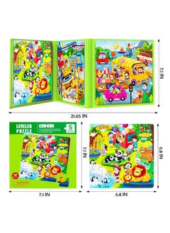 KASTWAVE Magnetic Puzzles for Kids Ages 4-8, 3 in 1 Cartoon Jigsaw Puzzle Book, Kids Travel Puzzles Toys, Preschool Learning Toy for Kids 3-8 Year (Green Zoo)  - Image 3