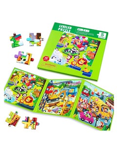 KASTWAVE Magnetic Puzzles for Kids Ages 4-8, 3 in 1 Cartoon Jigsaw Puzzle Book, Kids Travel Puzzles Toys, Preschool Learning Toy for Kids 3-8 Year (Green Zoo)  - Image 2