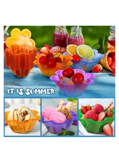 SYOSI Plastic Ice Cream Bowls, 200 Pcs 8.5 oz Dessert Cups, Disposable Colorful Flower Shape Pudding Fruit Trifle Tasters Containers, for Sundae Chocolate Appetizers Shot Samplers Party Serving(4 colors*50)  - Image 5
