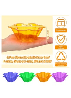 SYOSI Plastic Ice Cream Bowls, 200 Pcs 8.5 oz Dessert Cups, Disposable Colorful Flower Shape Pudding Fruit Trifle Tasters Containers, for Sundae Chocolate Appetizers Shot Samplers Party Serving(4 colors*50)  - Image 3