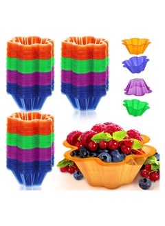 SYOSI Plastic Ice Cream Bowls, 200 Pcs 8.5 oz Dessert Cups, Disposable Colorful Flower Shape Pudding Fruit Trifle Tasters Containers, for Sundae Chocolate Appetizers Shot Samplers Party Serving(4 colors*50)  - Image 1