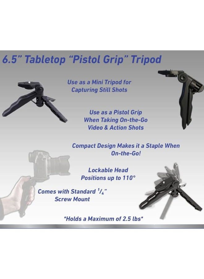 eCostConnection 6.5" inch Adjustable Tabletop Steady-Shot/Hand Grip Tripod for DSLR Cameras & Camcorders + eCostConnection Microfiber Cloth  - Image 2