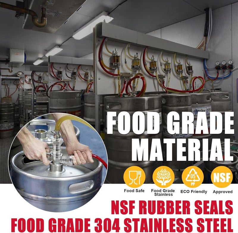 MRbrew All 304 Stainless Steel Keg Coupler, Commercial Sankey Kegerator D System Keg Tap Dispenser for I.D 5/16'' Draft Beer Line Gas Brewing Tubing with Check Valve Sealing Washer Hose Clamp - Image 5