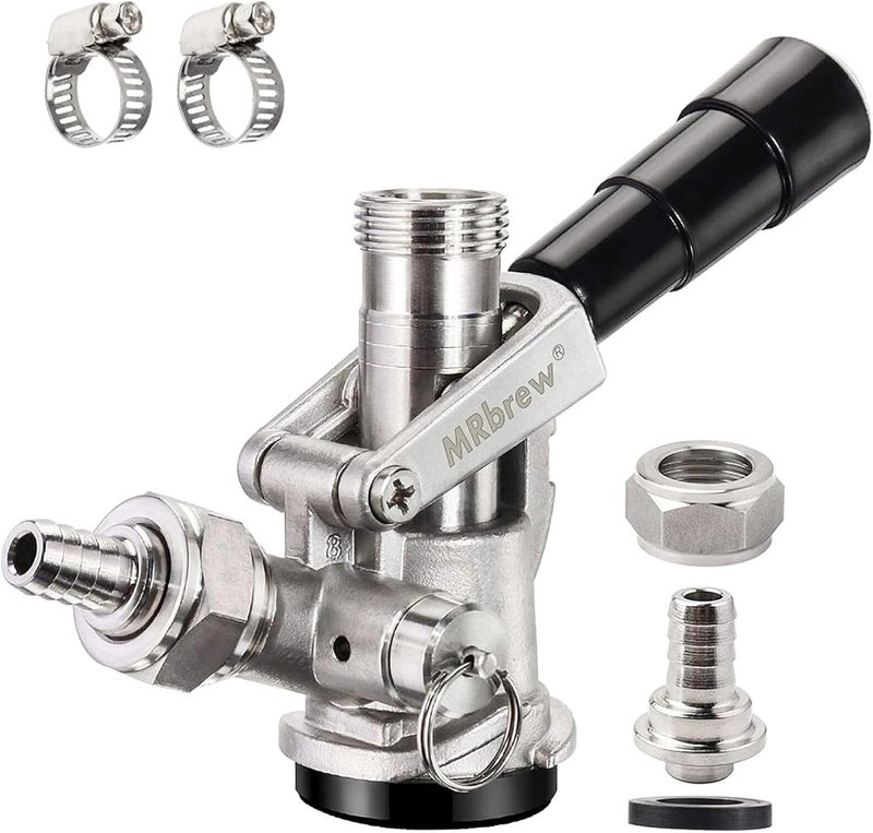 MRbrew All 304 Stainless Steel Keg Coupler, Commercial Sankey Kegerator D System Keg Tap Dispenser for I.D 5/16'' Draft Beer Line Gas Brewing Tubing with Check Valve Sealing Washer Hose Clamp - Image 1