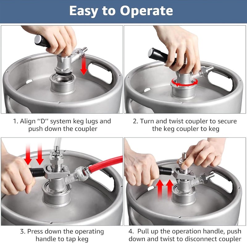 MRbrew All 304 Stainless Steel Keg Coupler, Commercial Sankey Kegerator D System Keg Tap Dispenser for I.D 5/16'' Draft Beer Line Gas Brewing Tubing with Check Valve Sealing Washer Hose Clamp - Image 4