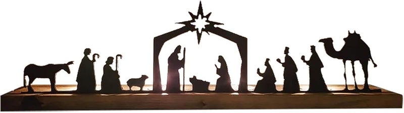 klarako Christmas Decor Nativity Scene Nativity Sets, Large Nativity Sets for Indoor Black Metal Nativity Set with Wood Base People Nativity Set Tree Nativity for Christmas Table Decoration (A) - Image 5
