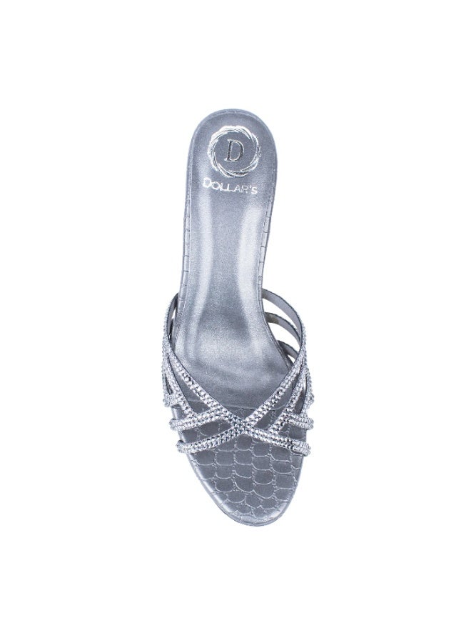 Dollar's Fashion Lina Women Heels Sandals, Rhinestone Party Heels for Women, Open Toe Mid Heel Sandals, Synthetic Leather Ladies Fashion Heels for Eid, Evening, Party Wear (Grey) - Image 5
