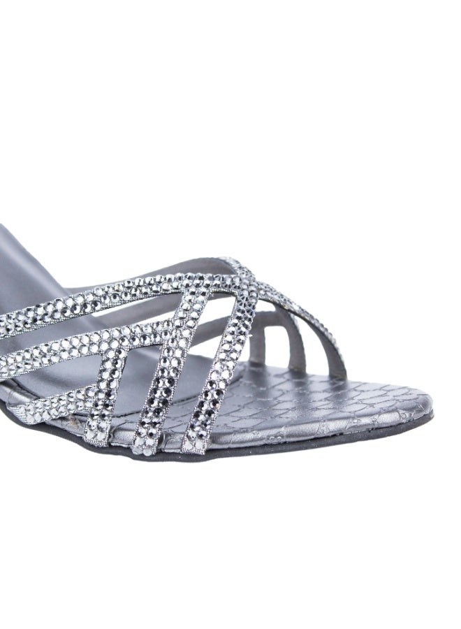 Dollar's Fashion Lina Women Heels Sandals, Rhinestone Party Heels for Women, Open Toe Mid Heel Sandals, Synthetic Leather Ladies Fashion Heels for Eid, Evening, Party Wear (Grey) - Image 3