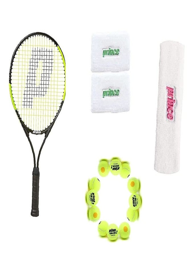 Prince tennis racket Thunder 26 ,Prince-Stage 2-Orange-Std tennis ball 1 DOZ with Wristband GR/WHTandHEAD BAND Pink White - Image 2