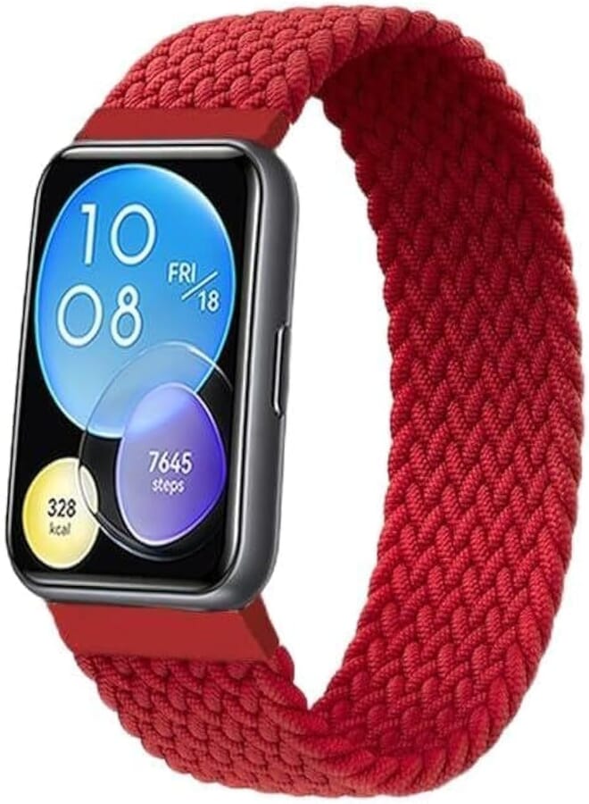 (Solo Ring Fabric Braided Rubber Band for Huawei Fit 2 (size Medium (Red)