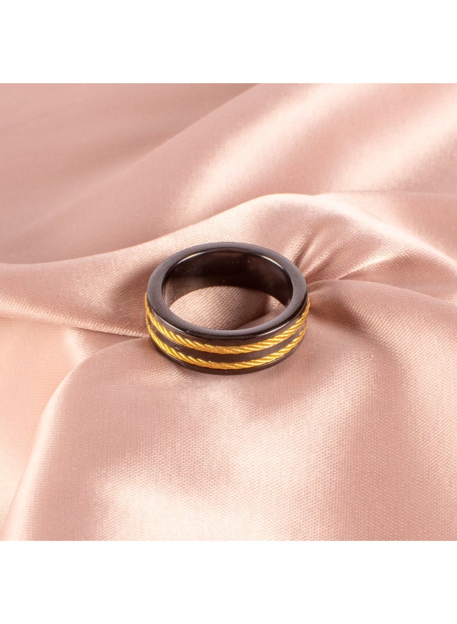 ذا بلاك بيرل اكسسوريز دبلة أستانليس ستيل ذهبي × أسود رجالي مقاس 11 - Image 3
