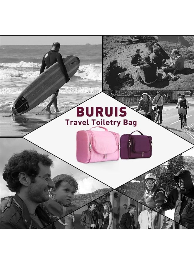 Buruis Extra Large Capacity Hanging Toiletry Bag for Men & Women, Portable Waterproof Bathroom Shower Bag, Lightweight Dopp kit Shaving Bag, Sturdy Metal Hook Organizer Makeup Bag (Baby Pink) - Image 5