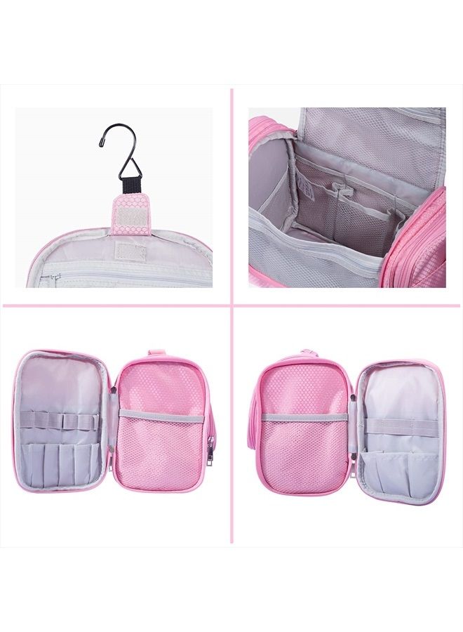Buruis Extra Large Capacity Hanging Toiletry Bag for Men & Women, Portable Waterproof Bathroom Shower Bag, Lightweight Dopp kit Shaving Bag, Sturdy Metal Hook Organizer Makeup Bag (Baby Pink) - Image 3