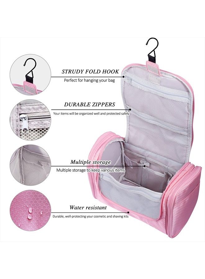 Buruis Extra Large Capacity Hanging Toiletry Bag for Men & Women, Portable Waterproof Bathroom Shower Bag, Lightweight Dopp kit Shaving Bag, Sturdy Metal Hook Organizer Makeup Bag (Baby Pink) - Image 2