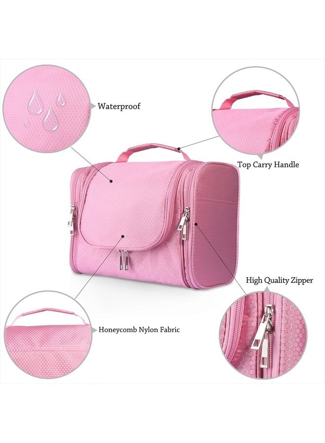 Buruis Extra Large Capacity Hanging Toiletry Bag for Men & Women, Portable Waterproof Bathroom Shower Bag, Lightweight Dopp kit Shaving Bag, Sturdy Metal Hook Organizer Makeup Bag (Baby Pink) - Image 4