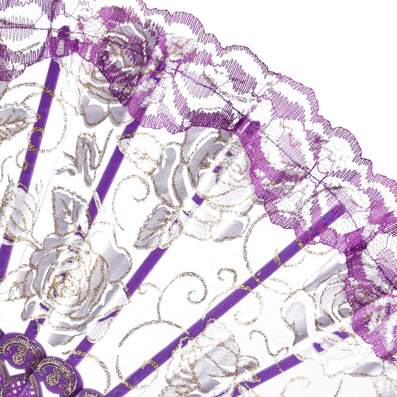 QIRMIZI 10 Pcs Rose Lace Folding Fans,Silk Folding Hand Fans, Perfect for Weddings, Parties, and Dancing,Purple - Image 4
