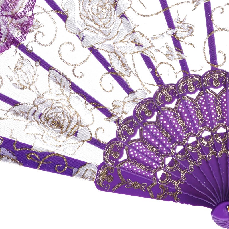 QIRMIZI 10 Pcs Rose Lace Folding Fans,Silk Folding Hand Fans, Perfect for Weddings, Parties, and Dancing,Purple - Image 5