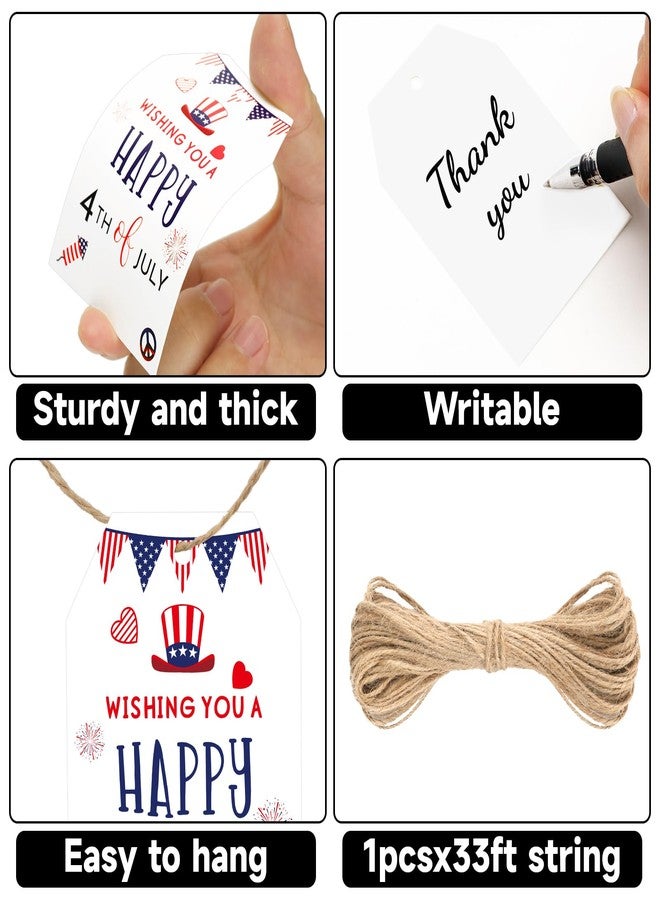 G2PLUS Happy 4th of July Tags, 50PCS Independence Day Tags, American Flag Paper Tag, Fourth of July Gift Tag with String for Gift Wrapping, Arts & Crafts, Independence Day Party Decoration - Image 2
