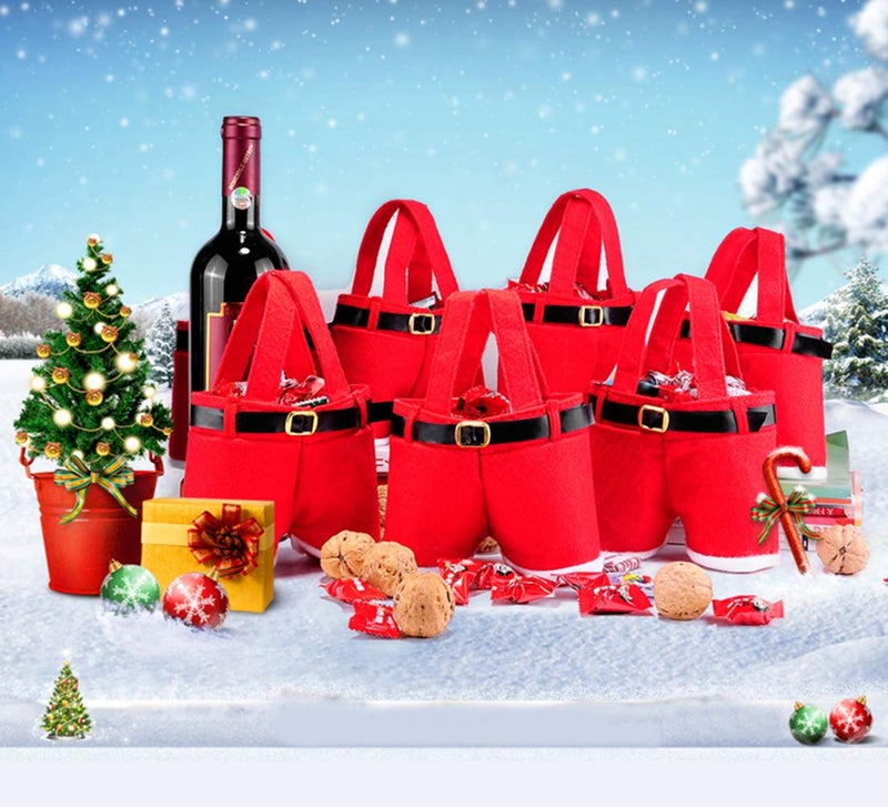 MSQ 10PCS Christmas Decorations Gift Bags Candy Bags Santa Pants Style Lovely Treat Bags Best for Wedding Holiday New Year Holiday Gift- Small Size(More Options) - Image 5