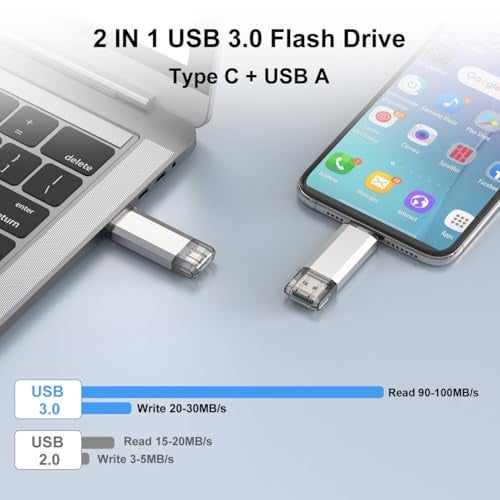 RAOYI 32GB USB C Flash Drive, 2 in 1 USB 3.0 Type C Dual OTG Metal Thumb Drive Jump Drive Memory Stick with Keychain Suitable for USB-C Smartphones, MacBook, Computers and Tablets (Silver) - Image 3