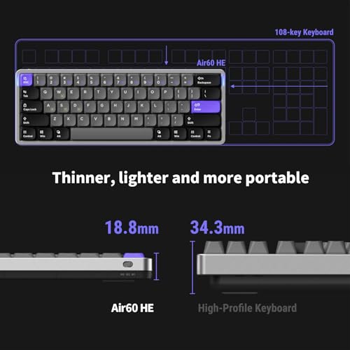 nuphy Air60 HE Wired Magnetic Gaming Keyboard,61 Keys Rapid Trigger,60% Compact,Actuation Point Adjustable, 8K Hz Polling Rate,Hall Effect Keyboard Low-Profile Magnetic Jade Switch - Image 3