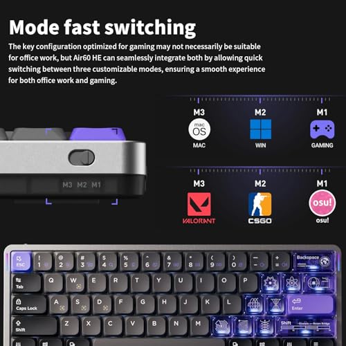 nuphy Air60 HE Wired Magnetic Gaming Keyboard,61 Keys Rapid Trigger,60% Compact,Actuation Point Adjustable, 8K Hz Polling Rate,Hall Effect Keyboard Low-Profile Magnetic Jade Switch - Image 4