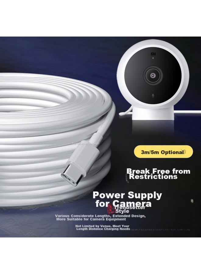 trendsetter متوافق مع كاميرا شاومي 2 نسخة يونتاي القياسية 2k، كاميرا مراقبة خارجية جديدة، كابل تمديد طاقة بطول 5 أمتار نوع-سي كابل شحن بيانات مطول - Image 5