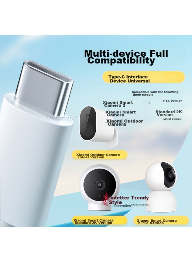 trendsetter متوافق مع كاميرا شاومي 2 نسخة يونتاي القياسية 2k، كاميرا مراقبة خارجية جديدة، كابل تمديد طاقة بطول 5 أمتار نوع-سي كابل شحن بيانات مطول - Image 2