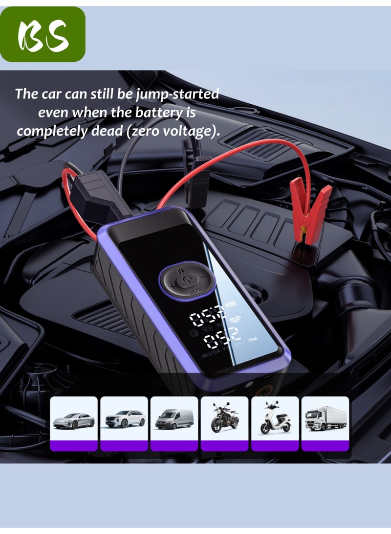 BS Logistics delays, emergency supply | Car jump starter | 20000mAh high capacity | Peak current up to 2500A | Easily starts 12V vehicles (suitable for 8.0L gasoline/6.5L diesel engines) | With 3-mode emergency light and smart clip jumper cable | High-end factory manufacturing | Perfect gift | Equipped with LED display | Flashlight | Power bank and large-capacity storage (including storage bag). - Image 2