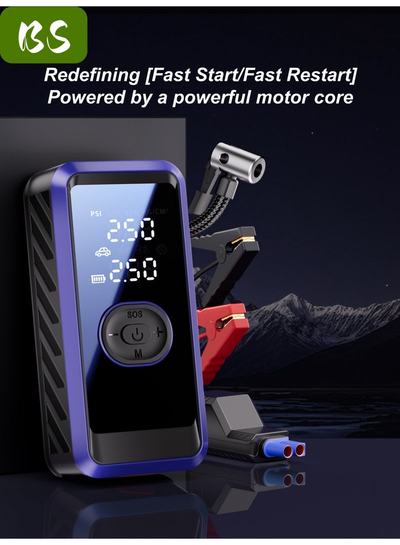 BS Logistics delays, emergency supply | Car jump starter | 20000mAh high capacity | Peak current up to 2500A | Easily starts 12V vehicles (suitable for 8.0L gasoline/6.5L diesel engines) | With 3-mode emergency light and smart clip jumper cable | High-end factory manufacturing | Perfect gift | Equipped with LED display | Flashlight | Power bank and large-capacity storage (including storage bag). - Image 3