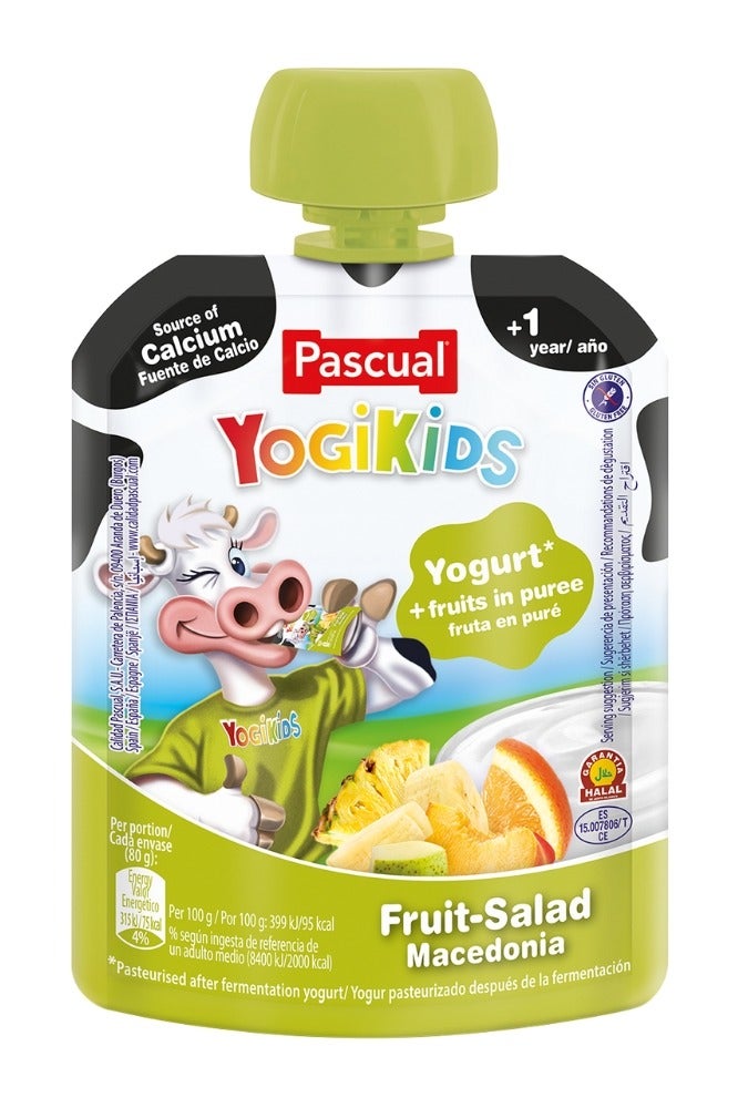 Pascual Yogikids Yogurt Pudding Fruit Salad 80g | Long-Life Pasteurized Yogurt for Kids | Gluten-Free & No Preservatives | High in Calcium & Protein | Made in Spain