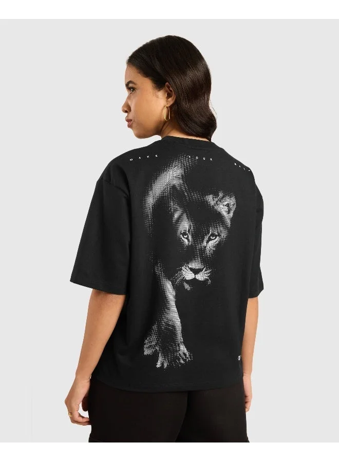 Musclemind Women's Oversized Drop Shoulder Printed Graphic T-Shirt with Long-Lasting Colour, Super Soft Anti-Pill Shape Retention Fabric Offers Quick Drying Tech, for All Day Comfort