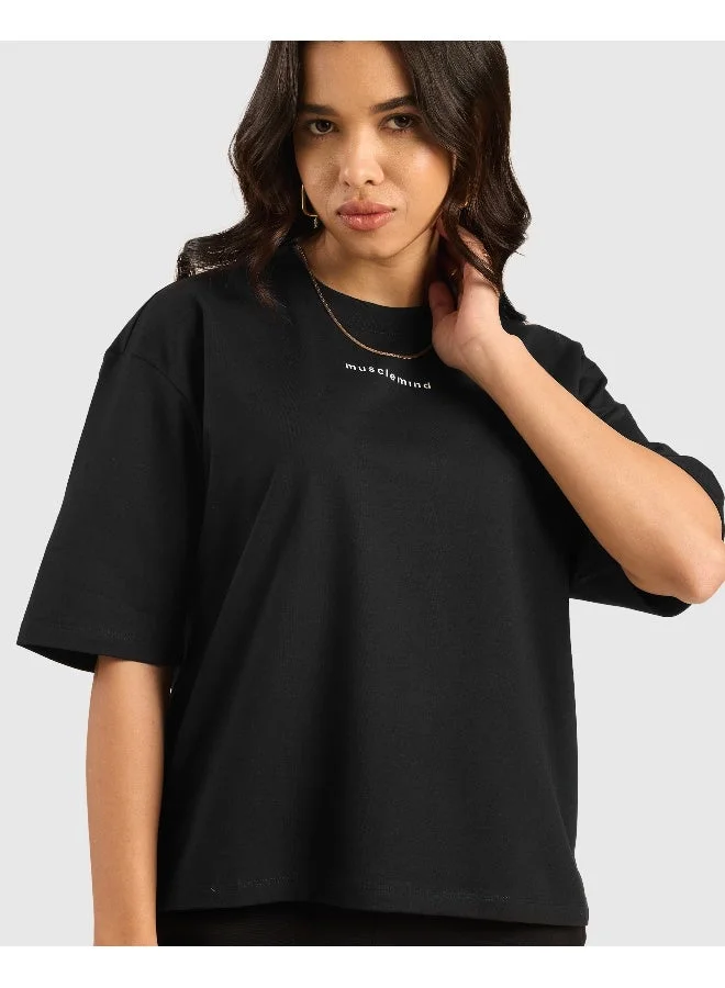 Musclemind black Women's Oversized Drop Shoulder Printed Graphic T-Shirt for Women | Best Price UAE