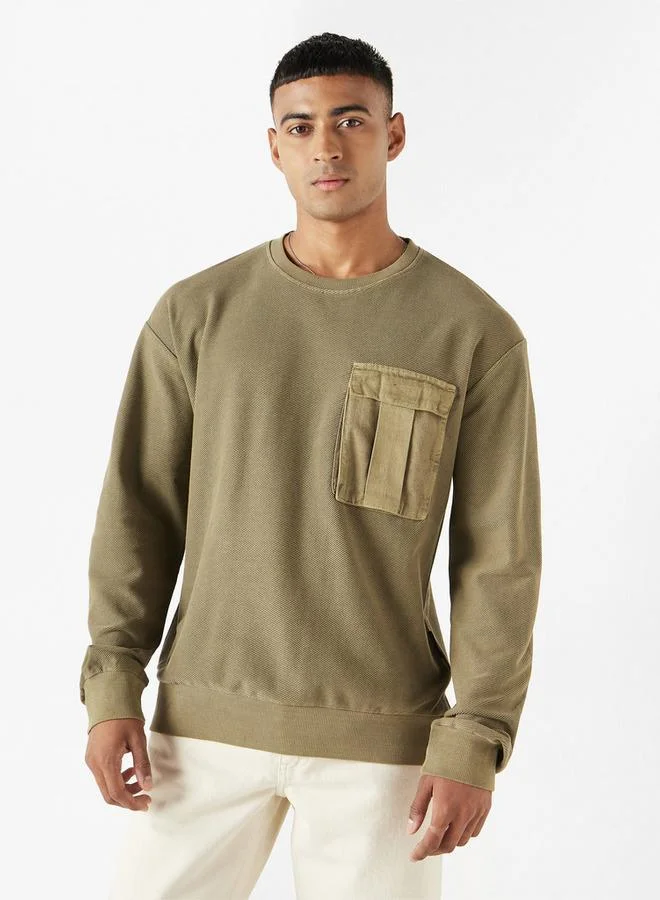 لي كوبر سويت شيرت بارز الملمس بأكمام طويلة وجيب على الصدر من لي كوبر