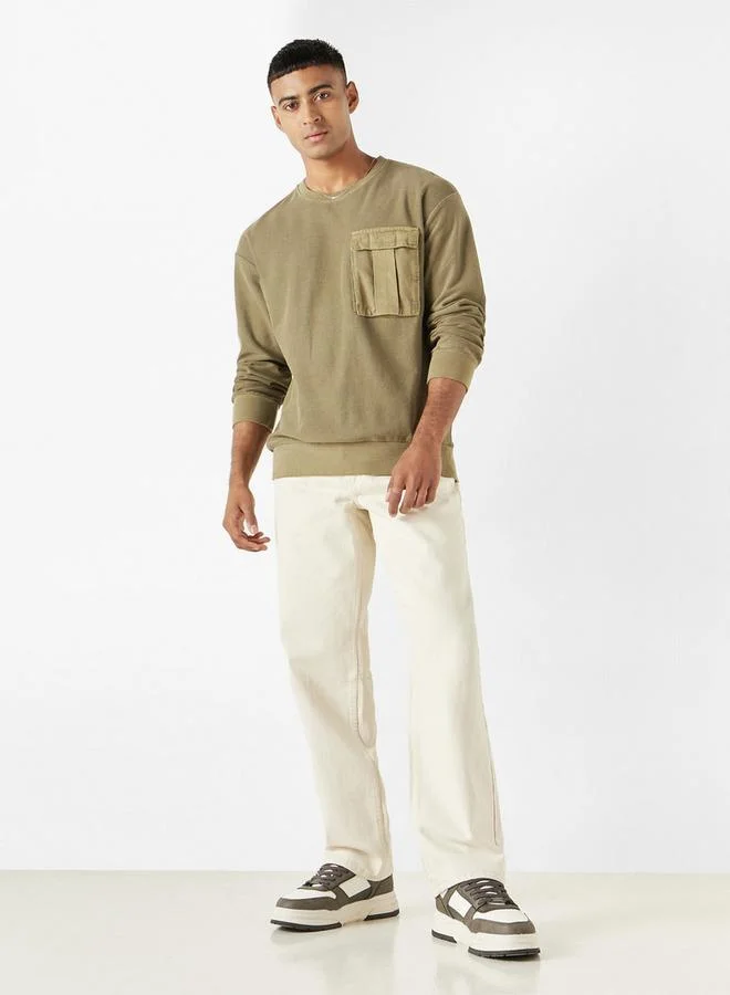 لي كوبر سويت شيرت بارز الملمس بأكمام طويلة وجيب على الصدر من لي كوبر