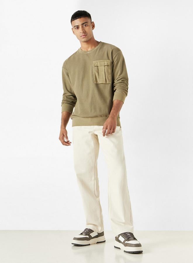 لي كوبر سويت شيرت بارز الملمس بأكمام طويلة وجيب على الصدر من لي كوبر - Image 2