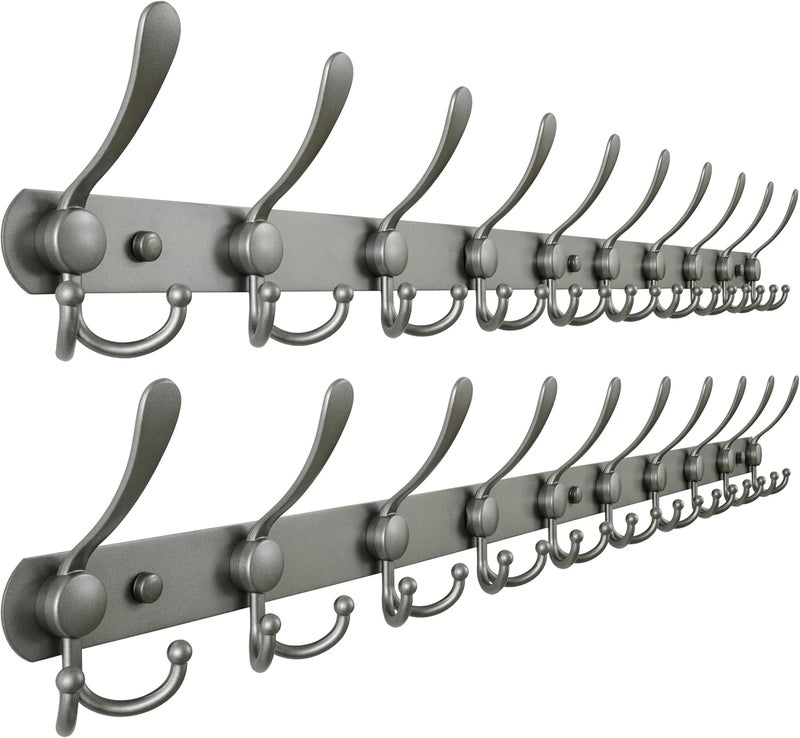 Dseap Globally popular elegant design Coat Rack Wall Mount - 38” Long 10-Tri-Hooks Heavy Duty Coat Hanger Rail Wall Hooks for Hanging Coats Hats Clothing Clothes Purse Mudroom Entryway, Gray, Pack of 2 Chemical free - Image 1