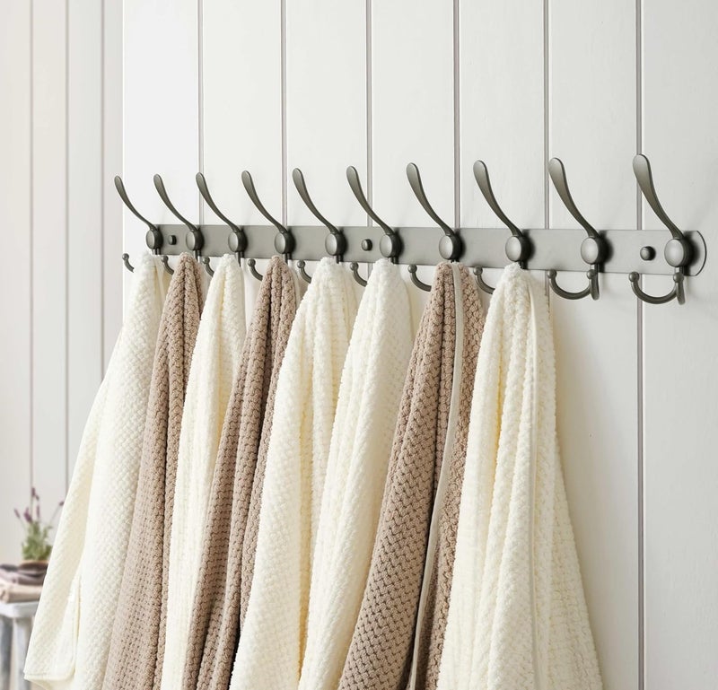 Dseap Globally popular elegant design Coat Rack Wall Mount - 38” Long 10-Tri-Hooks Heavy Duty Coat Hanger Rail Wall Hooks for Hanging Coats Hats Clothing Clothes Purse Mudroom Entryway, Gray, Pack of 2 Chemical free - Image 5