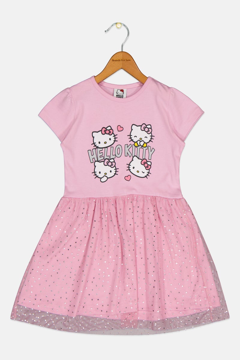 Hello Kitty by Sanrio Toddlers Girl Brand Logo short Sleeve Dress, Pink - Image 2