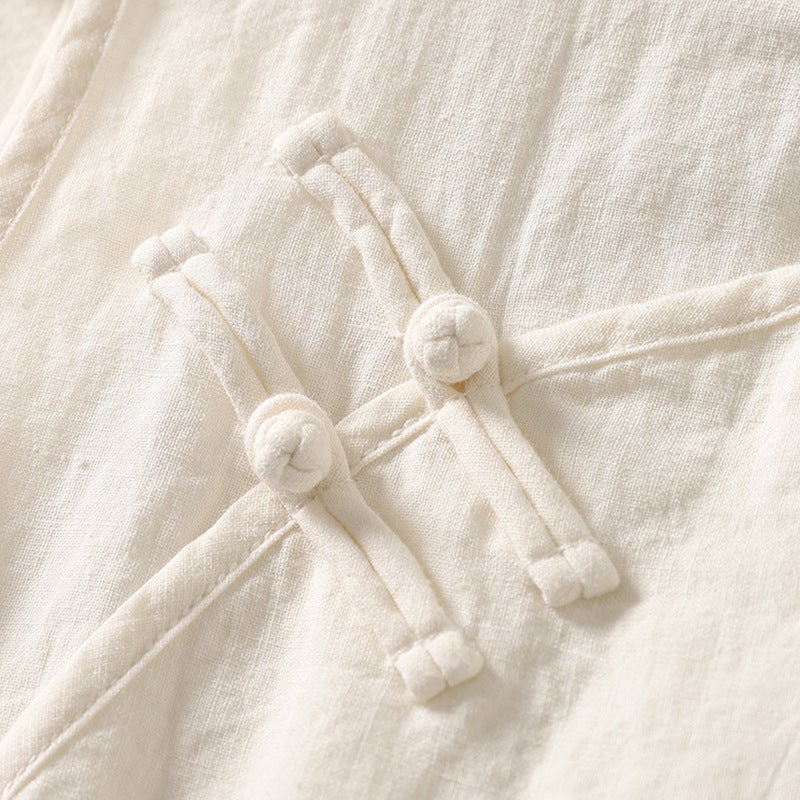 Summer Guofeng Cotton and Linen Vest Chinese Artistic Retro Buckle Slant Placket Sleeveless Shirt with Vertical Collar Old Loose Tea Clothes White - Image 5