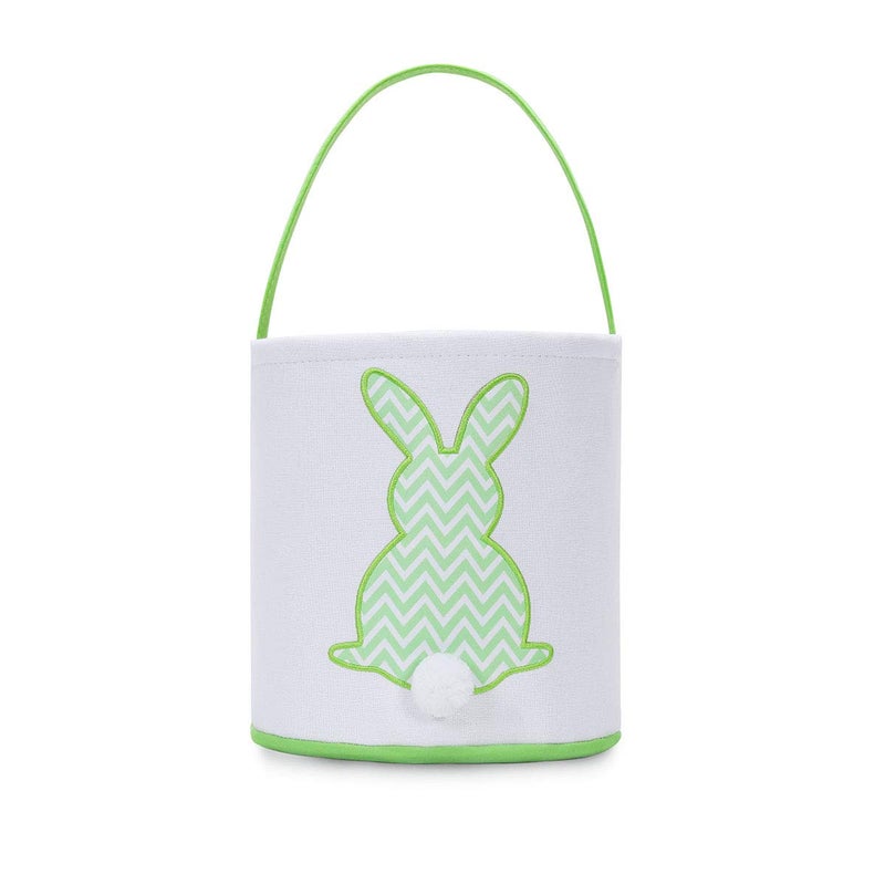 MONOBLANKS Easter Bunny Basket Bags, Rabbit Bucket Tote for Easter Egg Hunts Decorations Candy Gifts Storage (Green(wave)) - Image 1