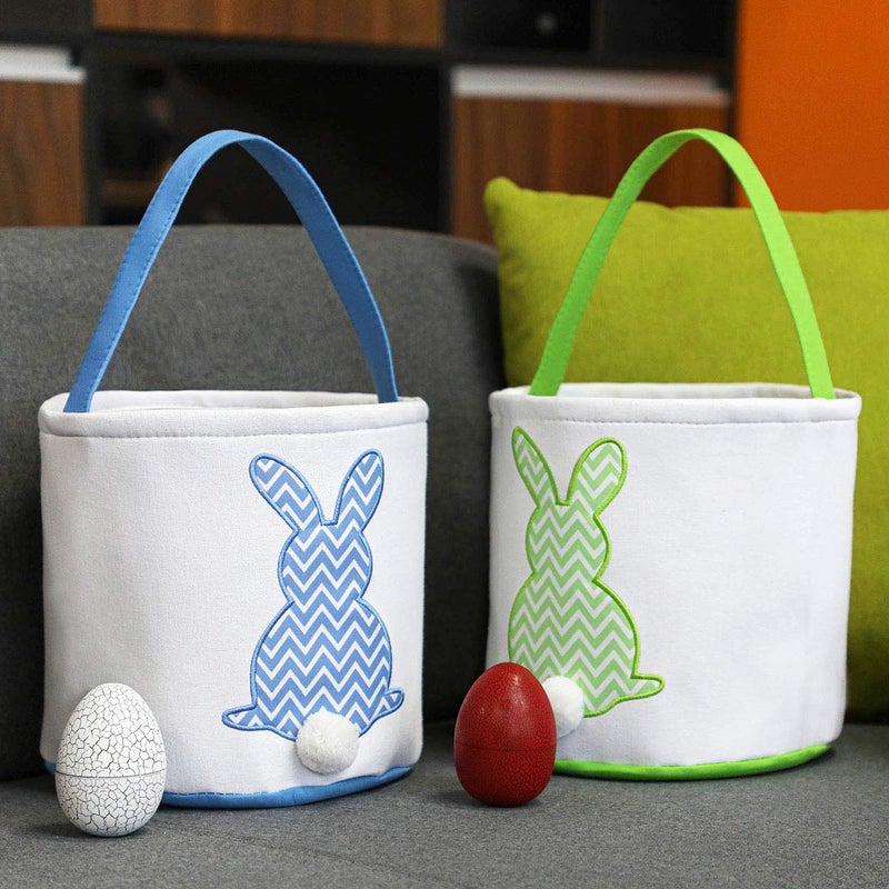 MONOBLANKS Easter Bunny Basket Bags, Rabbit Bucket Tote for Easter Egg Hunts Decorations Candy Gifts Storage (Green(wave)) - Image 4