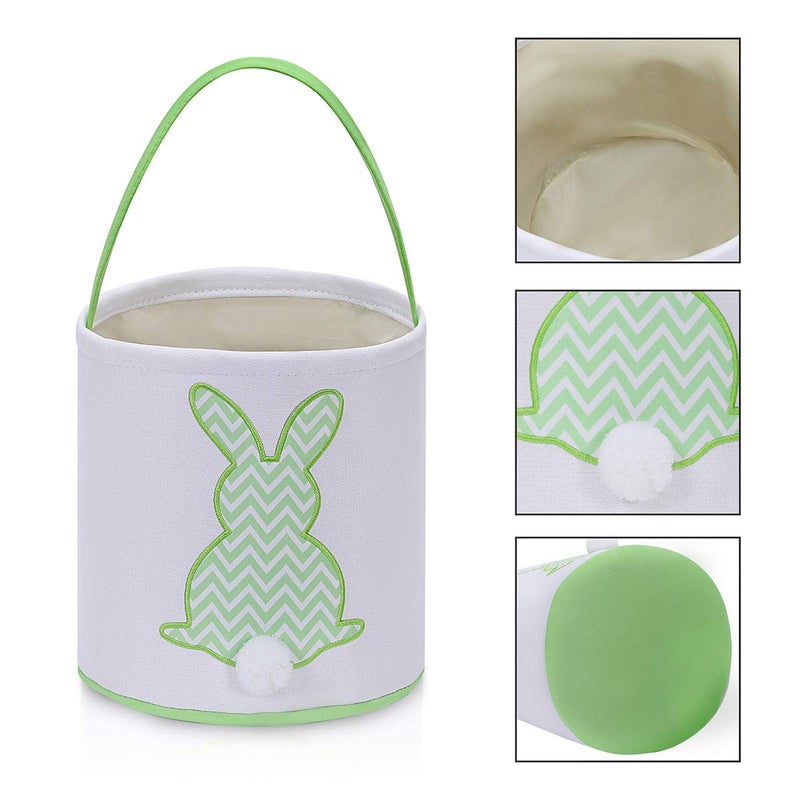 MONOBLANKS Easter Bunny Basket Bags, Rabbit Bucket Tote for Easter Egg Hunts Decorations Candy Gifts Storage (Green(wave)) - Image 2