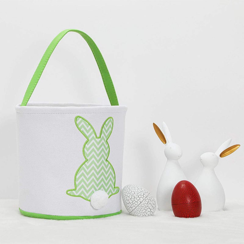 MONOBLANKS Easter Bunny Basket Bags, Rabbit Bucket Tote for Easter Egg Hunts Decorations Candy Gifts Storage (Green(wave)) - Image 3