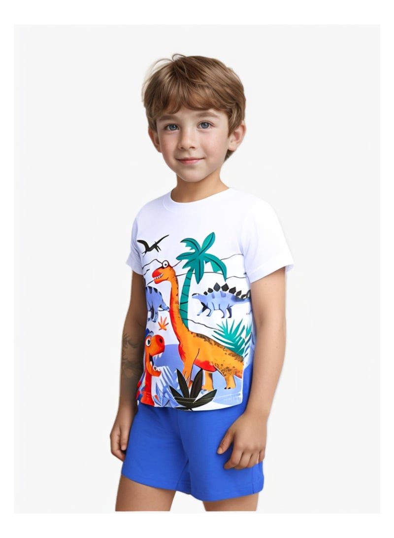 CMGTYYD Toddler Boys Summer Short Outfits Clothes Set Kids Cool Dinosaur Digger Animal Print Short Sleeve Cotton T-Shirt Tops and Shorts 2 Piece Crewneck Clothing Set 100CM - Image 2