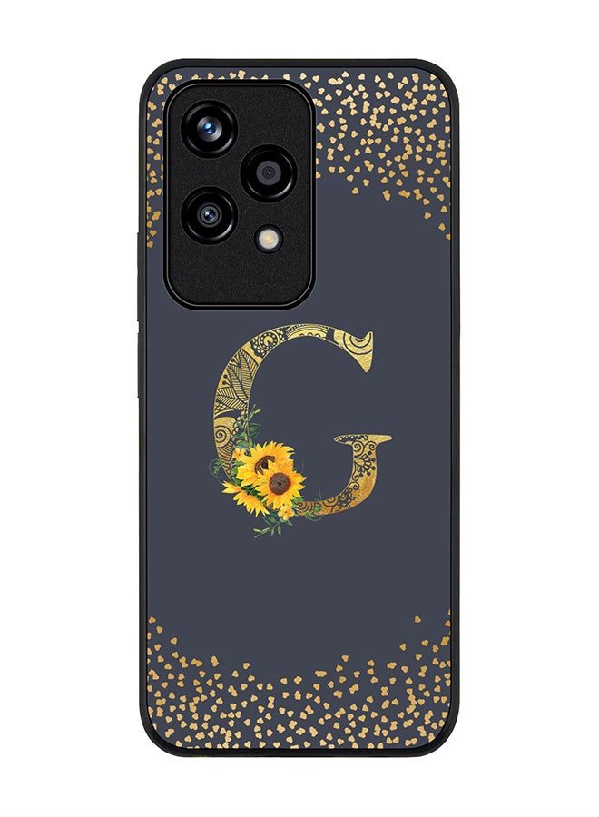Stylizedd Rugged Black edge case for Honor 200 Lite, Slim fit Case Flexible Cover - Custom Monogram Initial Letter Floral Pattern Alphabet - G (Grey ) - Image 1